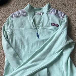 Vineyard Vines Light Green Quarter-Zip with Striped Accents